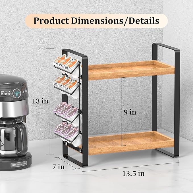 LEMIKKLE Coffee Station Organizer for Counter,Condiment Storage Caddy for Kitchen,2 Tier Wooden Shelf for Coffee Bar Accessories,Coffee Bar Organizer for Kitchen, Home, Office-Brown