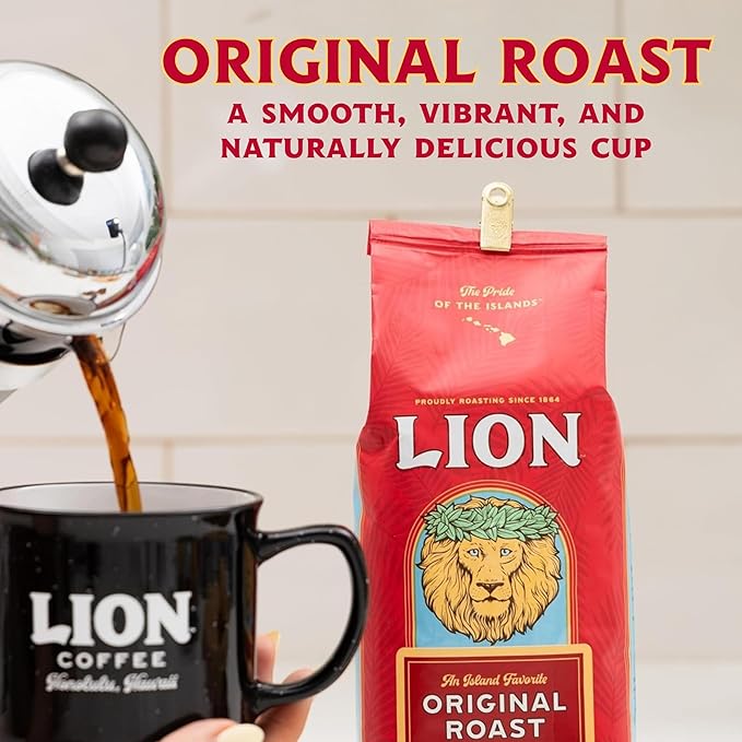 Lion Coffee Classic Original Whole Bean Coffee, Medium Roast, A Taste of Aloha - 24 Ounce Bag