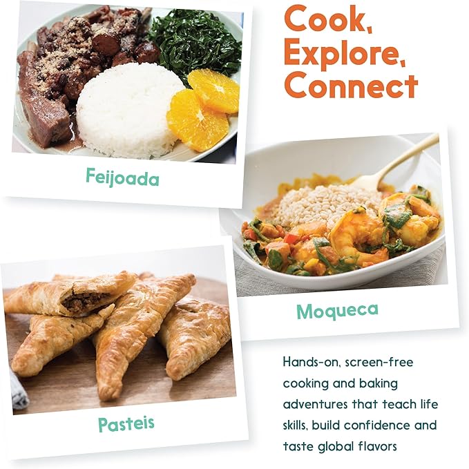 eat2explore Cooking Kits for Kids – Interactive & Educational Kids Cooking Sets Real for Ages 5 and Up,3 Recipe Cards & Global Ingredients – Fun Gift for Young Chefs (Brazil Edition)