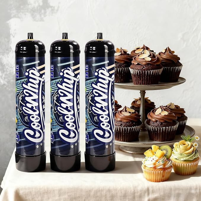 Whipped Cream Charger 740G Whip Cream Charger Cartridges Whip Cream Charger Cylinder Food Grade Original Flavor (Nozzle Included) 3-Pack