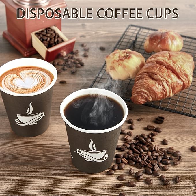 LITOPAK 270 Pack 10 oz Paper Cups, Brown Disposable Hot Coffee Cups for Party, Picnic, Travel, and Events