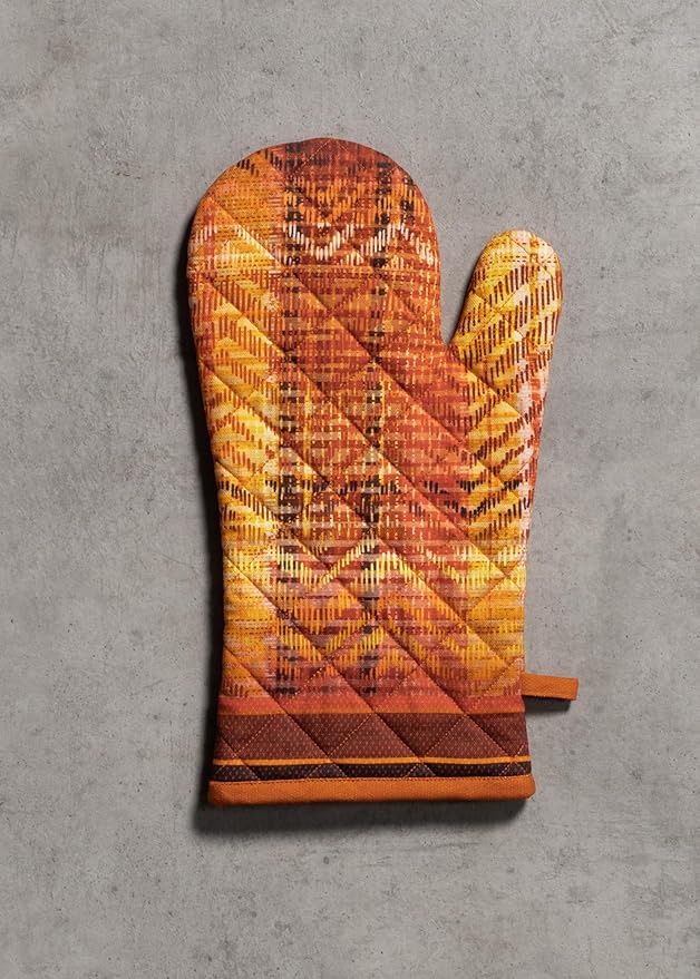 Maison d' Hermine 100% Cotton Oven Mitt & Pot Holder Set (7.5"x13" & 8"x8") Heat Resistant BBQ Cooking Gloves with Loop, Baking, Grilling, Kitchen, Handling Hot Pans (Thanksgiving Tartan)