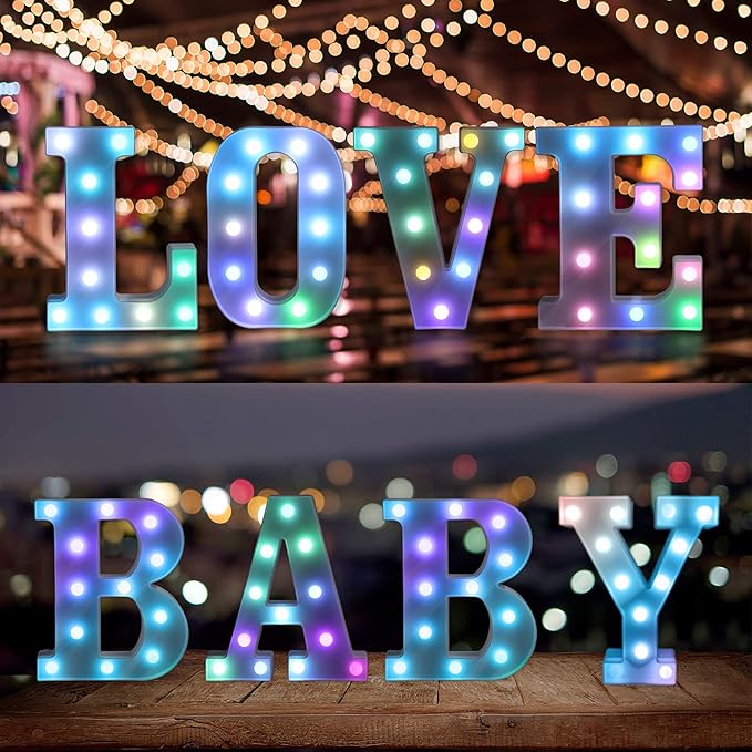 Foaky Colorful LED Letter Lights with Remote,Marquee Light Up Letters Sign for Night Light Wedding/Birthday Party Battery Powered Christmas Lamp Home Bar Decoration(C)