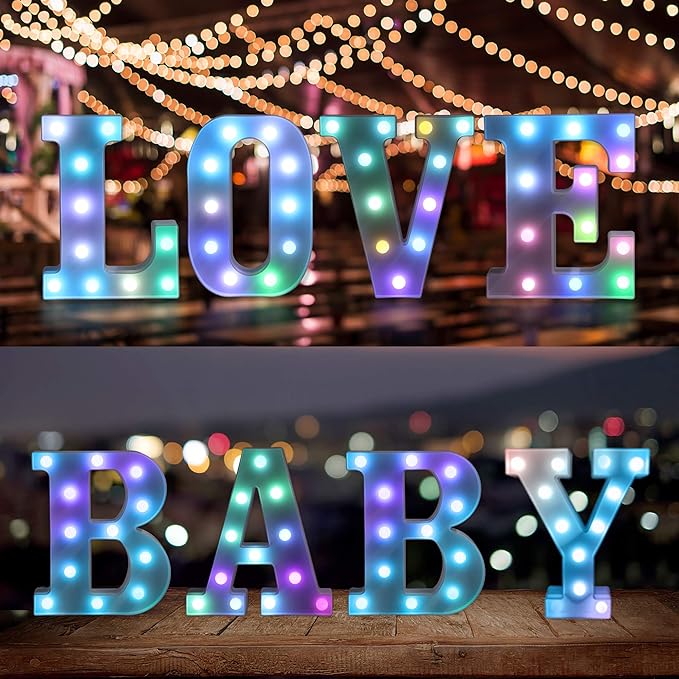 Foaky Colorful LED Letter Lights with Remote,Marquee Light Up Letters Sign for Night Light Wedding/Birthday Party Battery Powered Christmas Lamp Home Bar Decoration(R)
