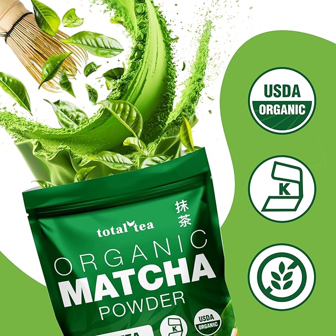 Organic Matcha Green Tea Powder (4-Oz) – Certified USDA Organic Powder for Matcha Latte, Tea, and Smoothies – Kosher, Non-Gmo, Antioxidant Rich Fruit Tea by Total Tea