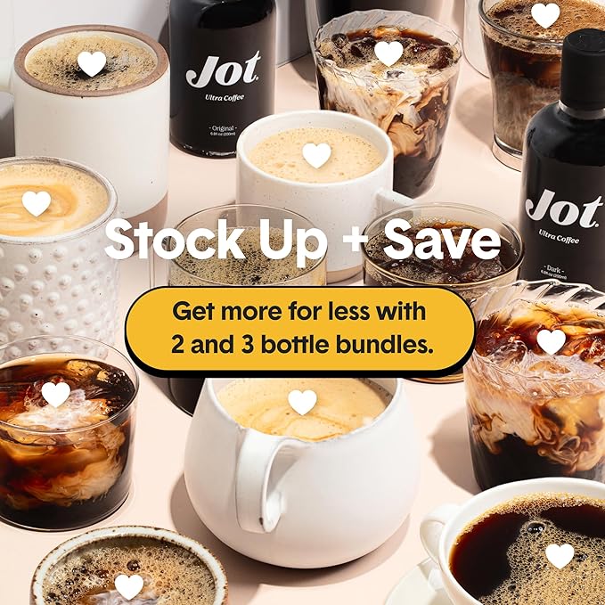 Jot Coffee Concentrate (Caramel) High Caffeine Cold Brew Coffee Concentrate Liquid for Iced Coffees, Instant Espresso, Hot or Cold Instant Coffees - Makes 14 Cups, 150mg Caffeine/Tbsp, Sugar Free