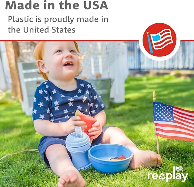 Re-Play 12 Oz. Toddler Bowls for Snack and Everyday Dining - Dishwasher and Microwave Safe - Made in USA - Set of 3-5.75" x 5.75" x 2" - True Blue