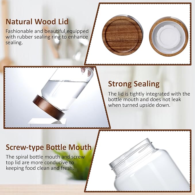 40 oz/1200 ml Glass Jar with Airtight Wooden Screw Top Lid, Clear Stackable Food Storage Canister, Large Tall Decorative Glass Container for Coffee, Candy, Cookie, Sugar, Oatmeal, Salt, Pasta