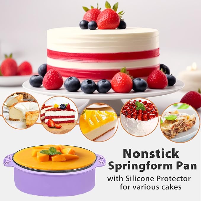 Springform Pan 9 Inch Nonstick Cheesecake Pan with Protector, Leakproof Spring Form Pan for Cheesecake, Round Cheese Cake Pans for Baking, 9 Inch Springform Cake Pan with 50Pcs Parchment Paper