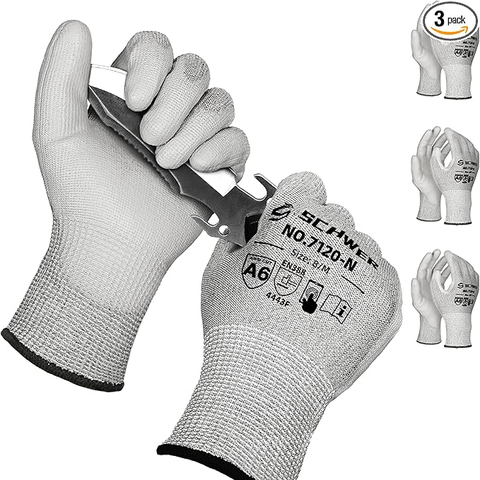 Schwer 3 Pairs Cut Resistant Gloves ANSI A6 Cut Proof Work Gloves, Touchscreen, for Men and Women Used to Woodworking, Glass Cutting, Construction, Cargo Handling, Material Sorting, Car Repair, M