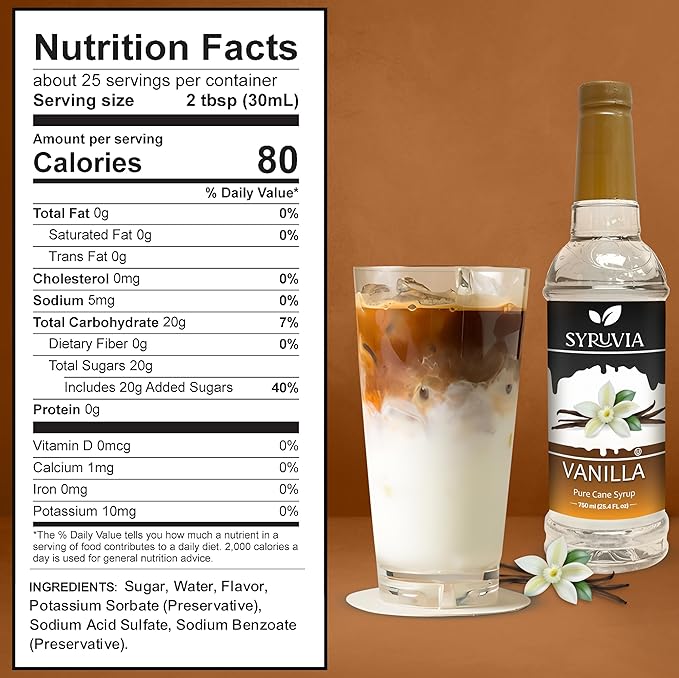 Vanilla Syrup for Coffee By Syruvia 25.4 fl oz Barista Style Coffee Syrup Vanilla Flavor