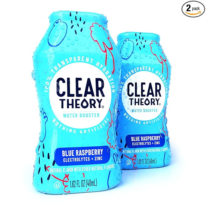 Clear Theory Water Flavoring Drops with Electrolytes – Electrolyte Drink Mix, [Blue Raspberry] Water Enhancer for Kids & Adults, Sugar-Free, Vegan, Gluten-Free, 2-Pack (1.62 fl oz Bottles)
