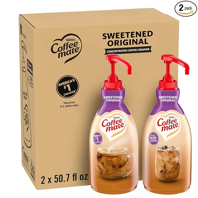 Nestle Coffee mate Coffee Creamer, Sweetened Original, Concentrated Liquid Pump Bottle, Non Dairy, No Refrigeration, 50.7 oz (Pack of 2)