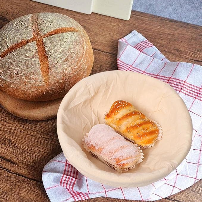 KONGDY Banneton Bread Proofing Basket, 10 Inch Round Sourdough Proofing Basket with Linen Liner, Bread Making Starter Kit, Bread Lame