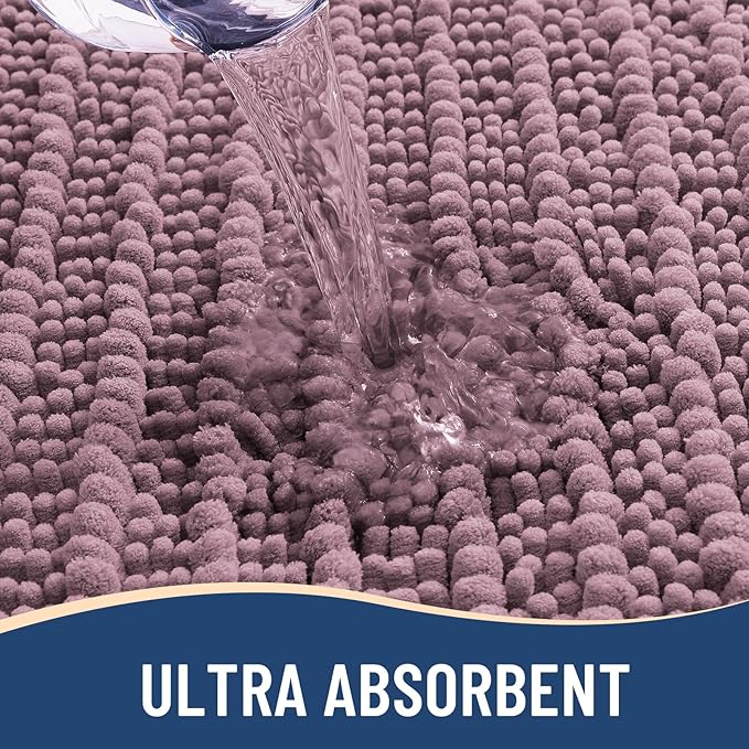 Arotive Luxury Chenille Bathroom Rug Mat, Extra Soft Thick Absorbent Shaggy Bath Rugs, Non-Slip Machine Wash Dry, Plush Bath Mats for Bathroom, Shower and Tub, 30x20, Deep Plum