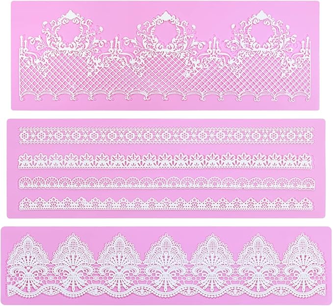 Silicone Molds for Cake Decorating - Embossing Lace Fondant Molds, Cake Flowers Lace Mats Set of 3