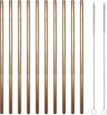 10 Pcs Stainless Steel Straws, Reusable Drinking Straws, Straight Metal Straw Sets with 2 Pcs Cleaning Brushes (8.5 Inch, Rose Gold)