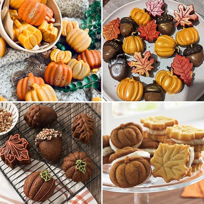 Thanksgiving Fall Silicone Molds Halloween Pumpkin Candy Mold Maple Leaf Fondant Molds Autumn Leaves Chocolate Cake Pan Baking Tray Mold for Thanksgiving Halloween Cake Cupcake Decorations