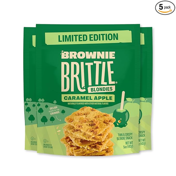 Brownie Brittle – Caramel Apple Blondie Thin and Crispy Sweet Snacks (Pack of 3, 5 oz), Rich Gourmet Brownie Bites Dessert