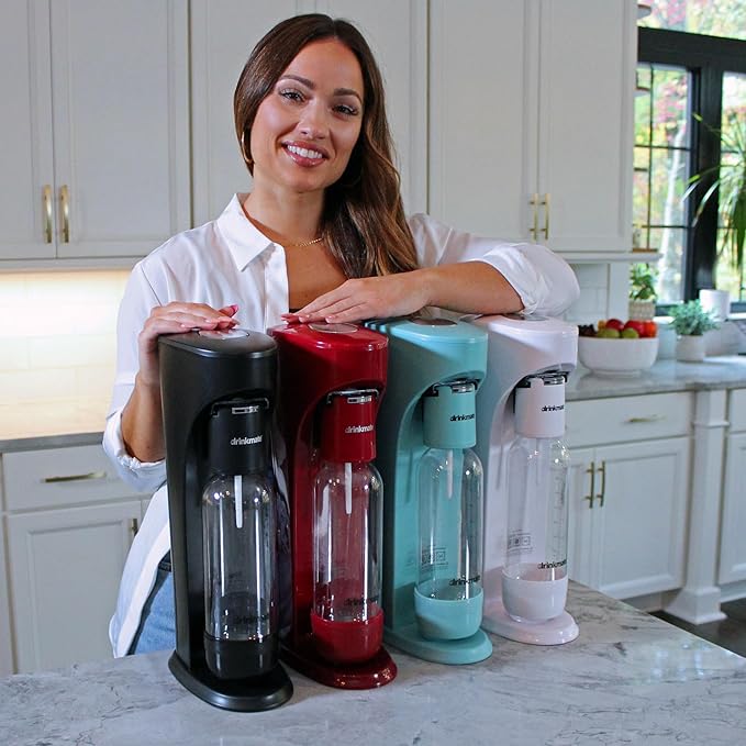 Drinkmate OmniFizz Sparkling Water and Soda Maker, Carbonates Any Drink, Bubble Up Bundle - Includes Two 60L CO2 Cylinders, One Carbonation Bottle, and Fizz Infuser (Arctic Blue)