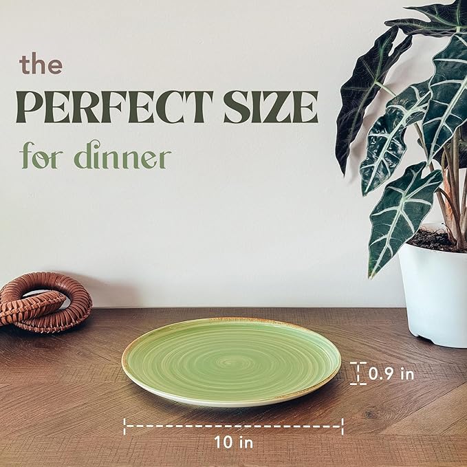 Mora Ceramic Helix Swirl Dinner Plates Set of 6, 10in Modern Spiral Porcelain Dish Dinnerware for Kitchen, Serving & Restaurants - Dishwasher, Microwave, Freezer, Oven Safe Dishware - Earth Colors