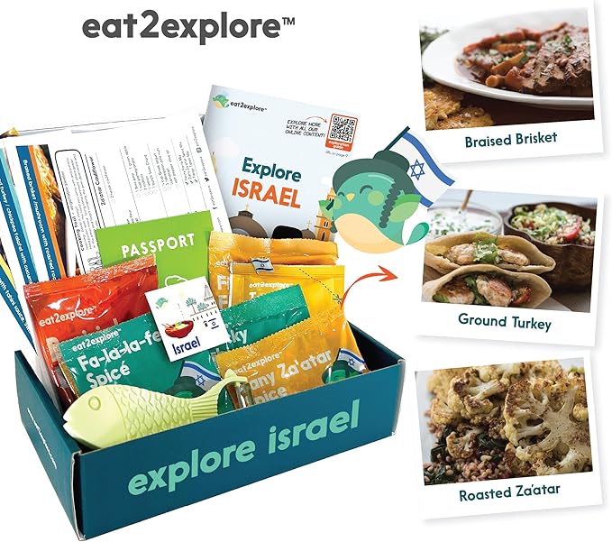 eat2explore Cooking Kits for Kids – Interactive & Educational Kids Cooking Sets Real for Ages 5 and Up,3 Recipe Cards & Global Ingredients – Fun Gift for Young Chefs | Explore Israel