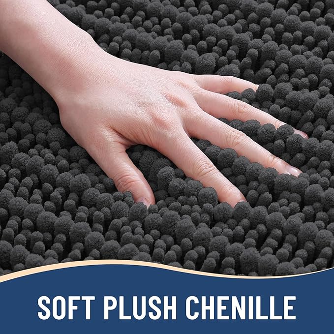Arotive Luxury Chenille Bathroom Rug Mat, Extra Soft Thick Absorbent Shaggy Bath Rugs, Non-Slip Machine Wash Dry, Plush Bath Mats for Bathroom, Shower and Tub, 40x24, Dark Grey