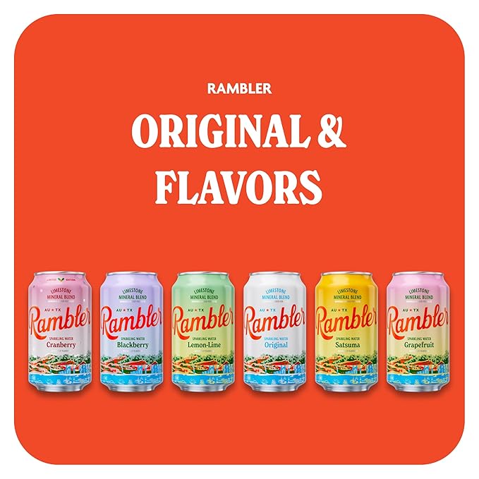AUTX RAMBLER Sparkling Water, Texas Limestone Mineral Blend, Satsuma Flavor, 12-Ounce Cans, 12-Pack