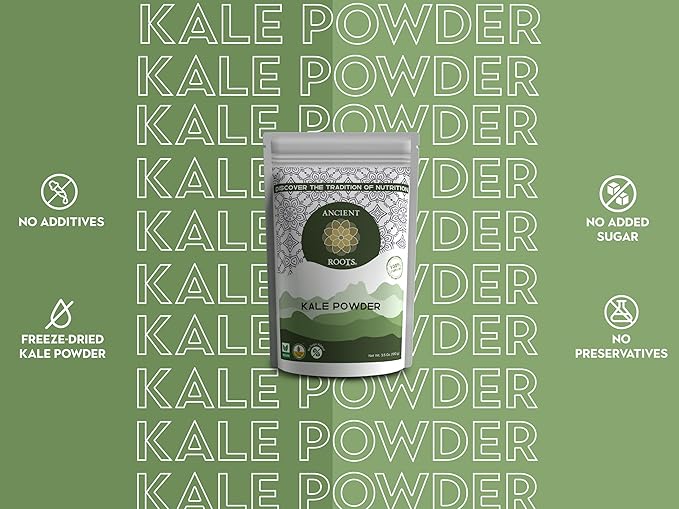 Ancient Roots Kale Powder - All-natural Vegetable Powder, No Sugar Added, No Preservatives, Supports Heart Health, Natural Source of Fiber - 3.5 ounces (20 servings)