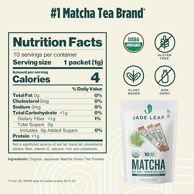Jade Leaf Matcha Organic Premium Ceremonial Grade Matcha Green Tea Powder - Japanese - Culinary, Ingredient, Ceremonial Barista Teahouse, Latte, Collagen, 0.04 Ounce (Pack of 10), Ceremonial Matcha