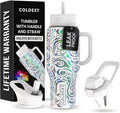 Coldest 40 oz Tumbler with Handle and Straw, 100% Leak Proof Insulated Tumbler with Lid and Straw (3 Lids), Stainless Steel Tumblers for Women & Men, Cup Holder Friendly, 36 oz (Snowstorm Spiral)