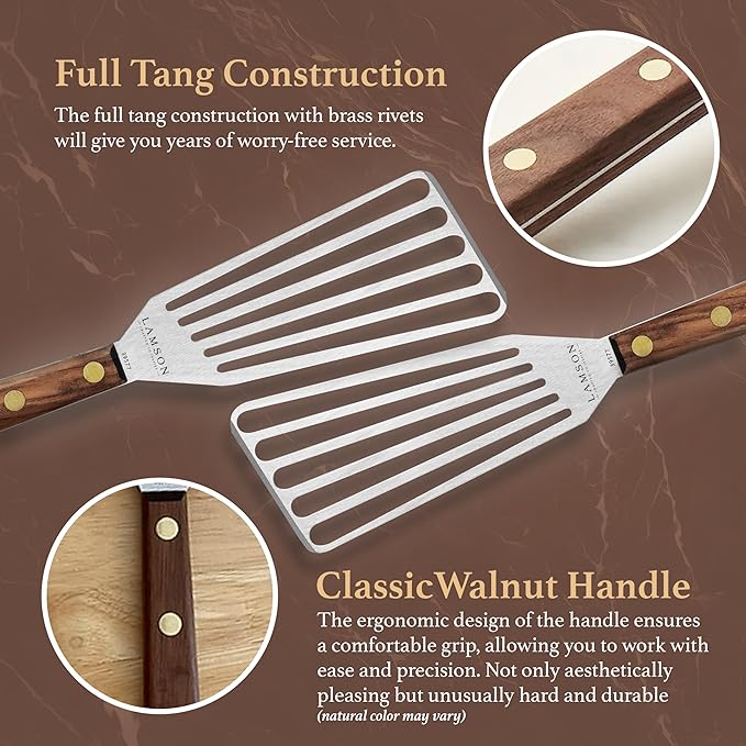 Lamson 3" x 6" Dough (Bench) Scraper and 3' x 6" Chef's Slotted Turner with Walnut Handle - Right-Hand