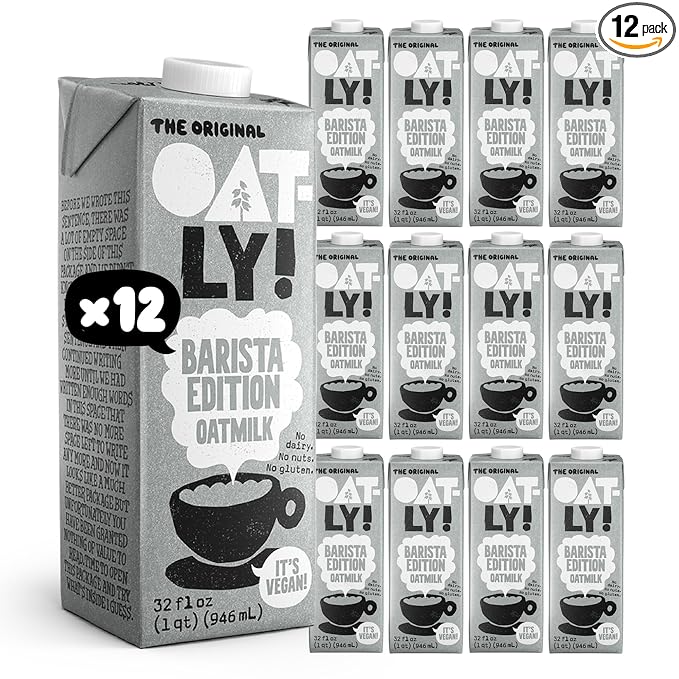 Oatly Barista Edition Oat Milk - Crafted for Coffee | Dairy-Free, Plant-Based, Shelf-Stable Milk that makes Perfect Foam (32 oz, 12-pack)