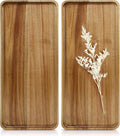 2 pcs 15.7" x 7" Large Solid Acacia Wood Serving Trays Rectangular Wooden Serving Platters Natural Wooden Boards for Bar Coffee Party