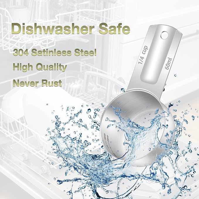 1PCS 1/4Cup (60ml, 2oz) Single Measuring Cup, Etched Inner Scale Stainless Steel Measure Scoop, Metric and US Measurement, Dishwasher Safe