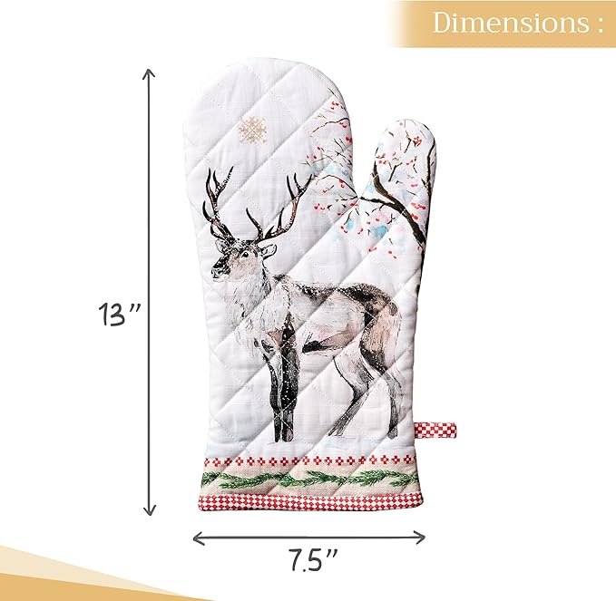 Maison d' Hermine Oven Gloves 100% Cotton Oven Mitt 7" x 13" with Loop Heat Resistant, BBQ, Cooking Gloves, Baking, Grilling, Kitchen, Handling Hot Pans (Pack of 1, Rural Christmas)