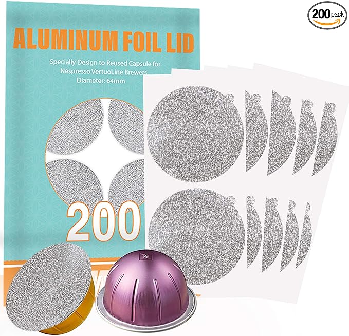 CAPMESSO Aluminum Foils Lids to Reuse Vertuoline Capsules Coffee Pods Compatible with Nespresso VertuoLine Machine 64mm(200/package)