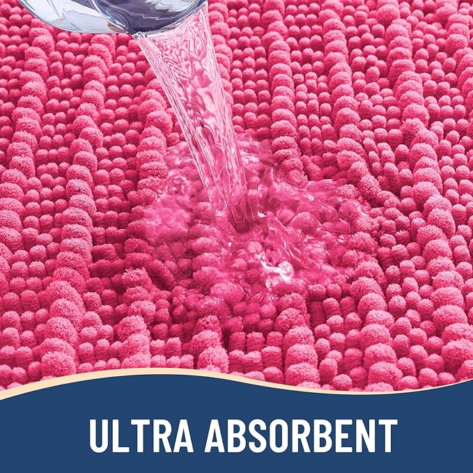 Arotive Luxury Chenille Bathroom Rug Mat, Extra Soft Thick Absorbent Shaggy Bath Rugs, Non-Slip Machine Wash Dry, Plush Bath Mats for Bathroom, Shower and Tub, 47x24, Deep Pink