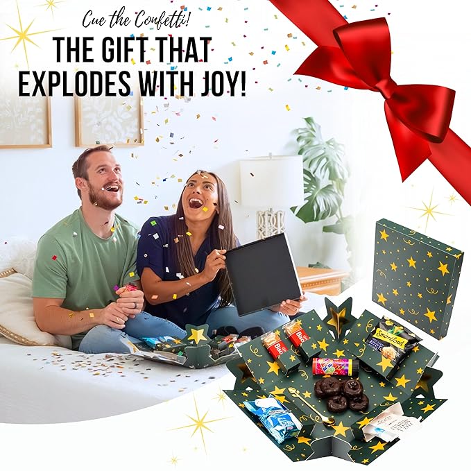 Explosion Gift Box with Treats – Premium Surprise Snack Box with Donuts, Cookies, Chips & More – Blank Design for Any Occasion – Party, Celebration, or Just Because Gift (Explosion Gift Box)