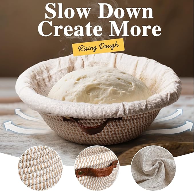 12 Inch Large Cotton Rope Banneton Bread Proofing Basket Set, 2 Pack Round Sourdough Bread Baking Supplies with Liners & Covers for Artisan Bread Baking