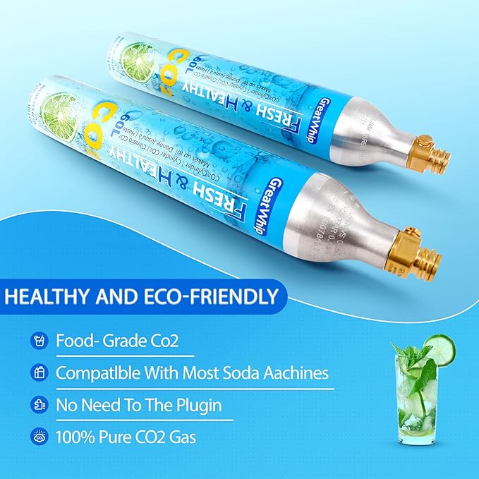 GreatWhip 60L CO2 Cylinder For Sodastream, Exchange Carbonator Compatible With SodaMaker Appliances, Threaded Cylinder, Set of 2