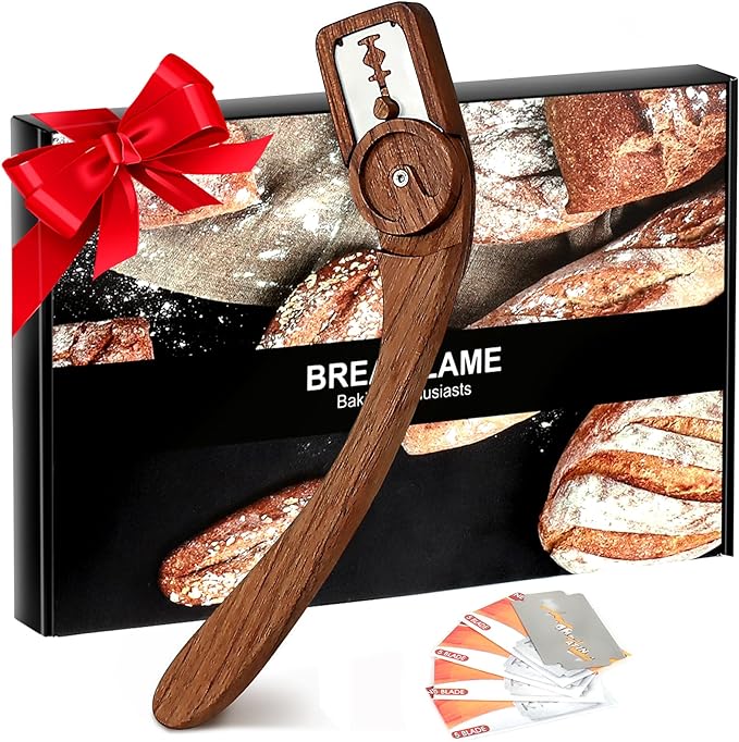 Innovative Magnetic Bread Lame Bread Scoring Tool,Bread Lame Cutter,Bread Scoring Knife for Bread Baking & Sourdough Baking,Bread Razor Tool with 5 Razor Blades-Black Walnut Wood