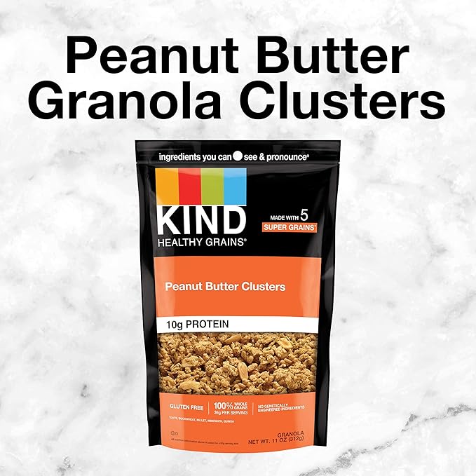 KIND Healthy Grains Granola, Peanut Butter Clusters, Healthy Snacks, Gluten Free, 100% Whole Grains, 10g Protein, 11oz, 1 Count