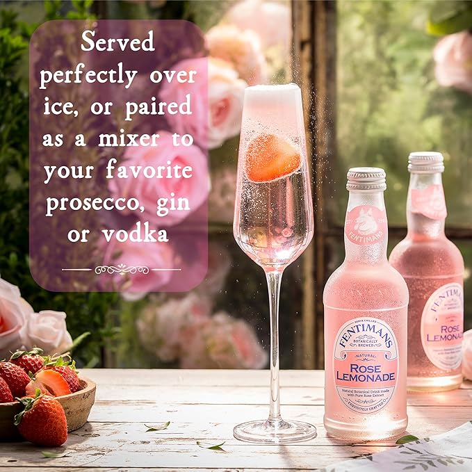 Fentimans Sparkling Rose Lemonade - Sparkling Pink Lemonade with Natural Ingredients, Mixer, Craft Soda, Botanically Brewed Lemonade - 9.3 Fl Oz (Pack of 12)