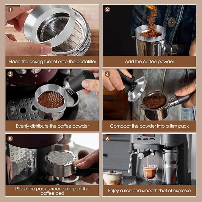 58mm Espresso Accessories Kit, Spring Loaded Calibrated Tamper, WDT Tool and Dosing Funnel Set Fits Espresso Coffee Machines and 58 mm Portafilters