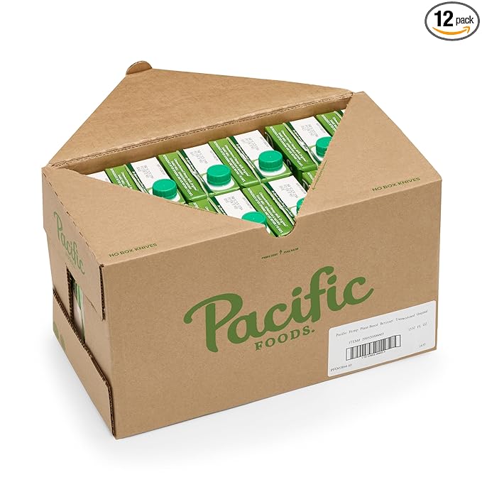 Pacific Foods Hemp Original Unsweetened Plant-Based Milk, Keto Friendly, 32 Fl Oz (Pack of 12)