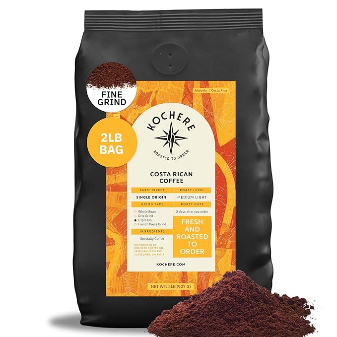 Kochere Costa Rican Specialty Whole Bean Coffee – 2LB Medium Roast – Freshly Roasted to Order – Single Origin, Farm Direct, Rich Flavored Coffee Beans – Sweet Apple, Raisin & Honey Notes