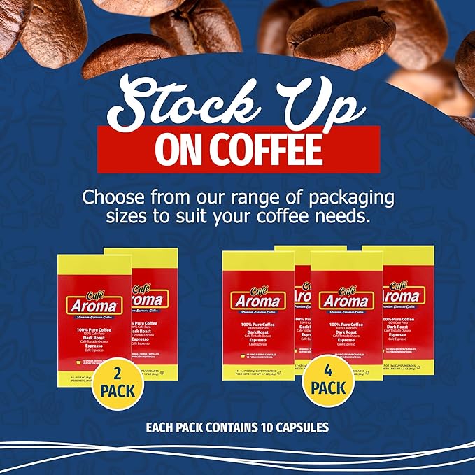 Café Aroma Espresso Capsules, Espresso Pods, Compatible With Nespresso Original Machines, Authentic Cuban Style Coffee, 4 Pack (40 Count)