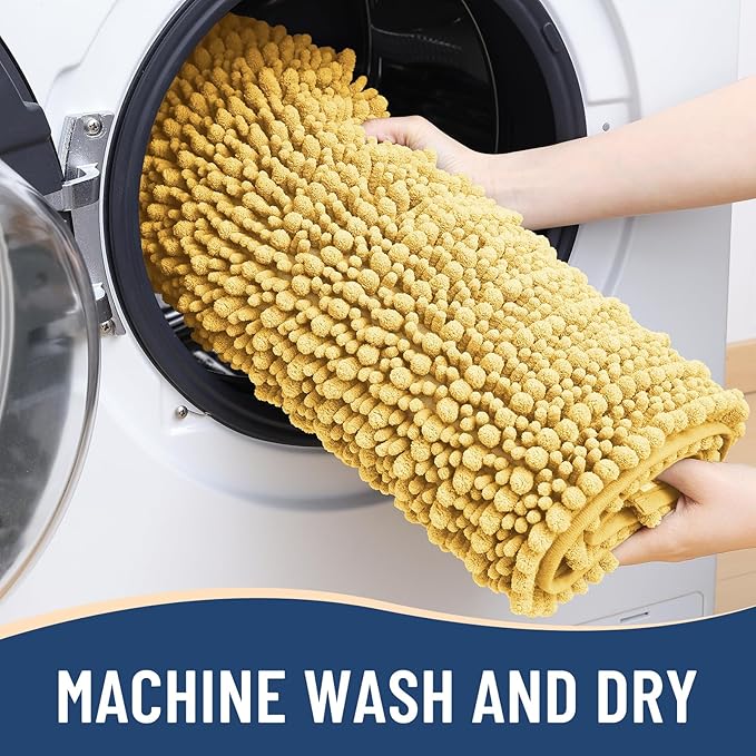 Arotive Luxury Chenille Bathroom Rug Mat, Extra Soft Thick Absorbent Shaggy Bath Rugs, Non-Slip Machine Wash Dry, Plush Bath Mats for Bathroom, Shower and Tub, 54x24, Yellow