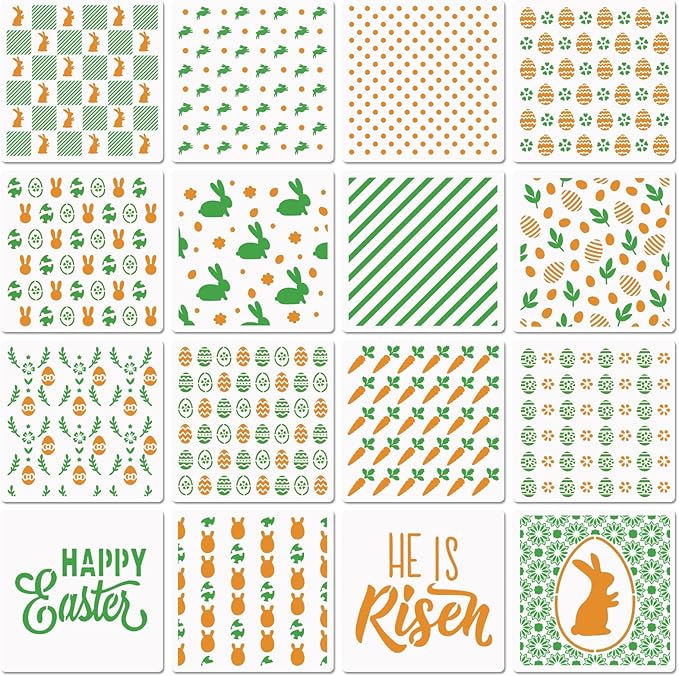 6in Easter Cookie Stencils for Royal Icing, Eggs Carrot Rabbit Face Bunny Shapes Stencils for Sugar Cookie, 16 Pcs Assorted Sizes Easter Eggs Stencils for Baking Drawing Dessert Coffee Decoration